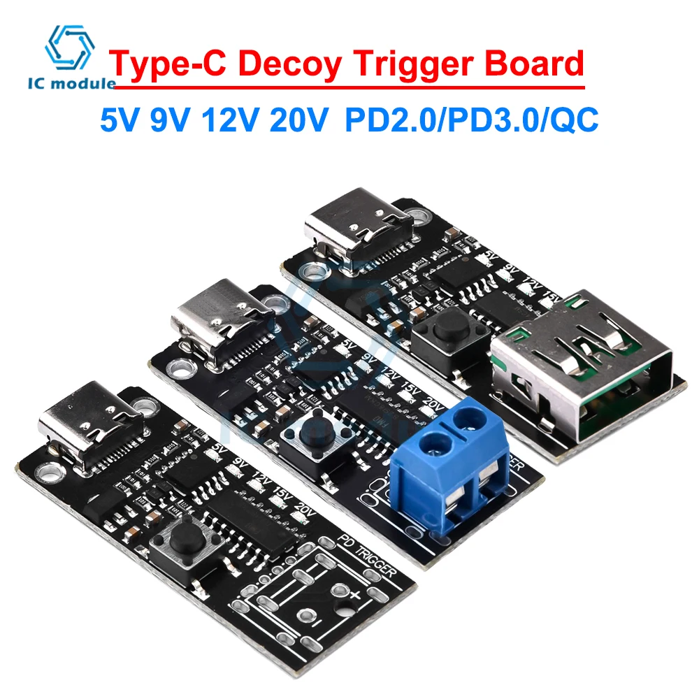 100W 5A USB Type-C PD/QC Decoy Trigger Board 5V 9V 12V 20V Output PD 2.0 3.0 Trigger Adapter Cable Connection Polling Detector