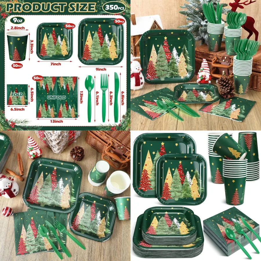 

350 Pcs Paper Plates and Napkins Set Disposable Dinnerware Party Supplies Tableware for Serving 50 Guests with Cups Knives Fork