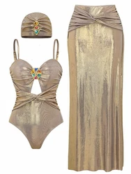Retro Bikini Printed Fashion One Piece Swimsuit And Cover Up With Skirt Tight Women's Bandage Summer Beach Luxury Elegant