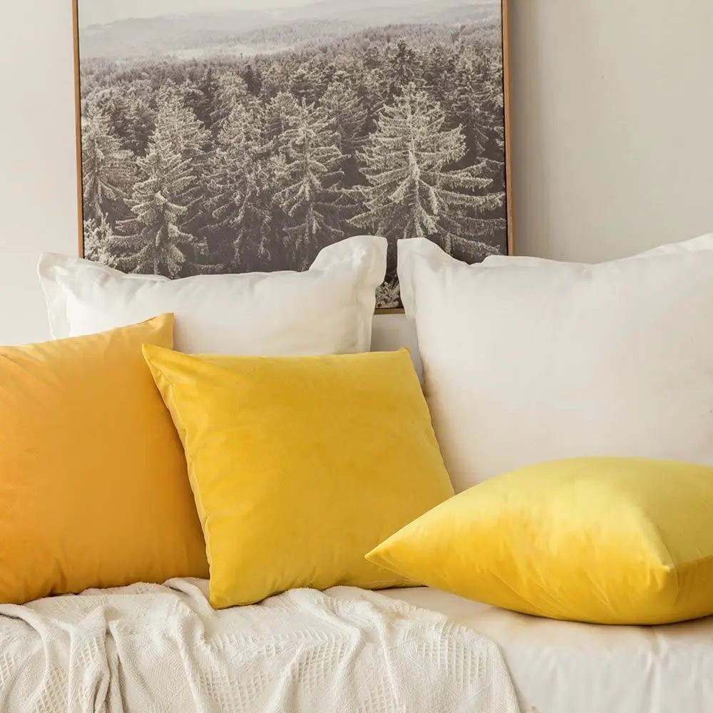 Classic Velvet Cushion Cover Bright Yellow Soft Pillow Cover 45X45 Pillow Case for Modern Home Decor Pillow Cover for Sofa