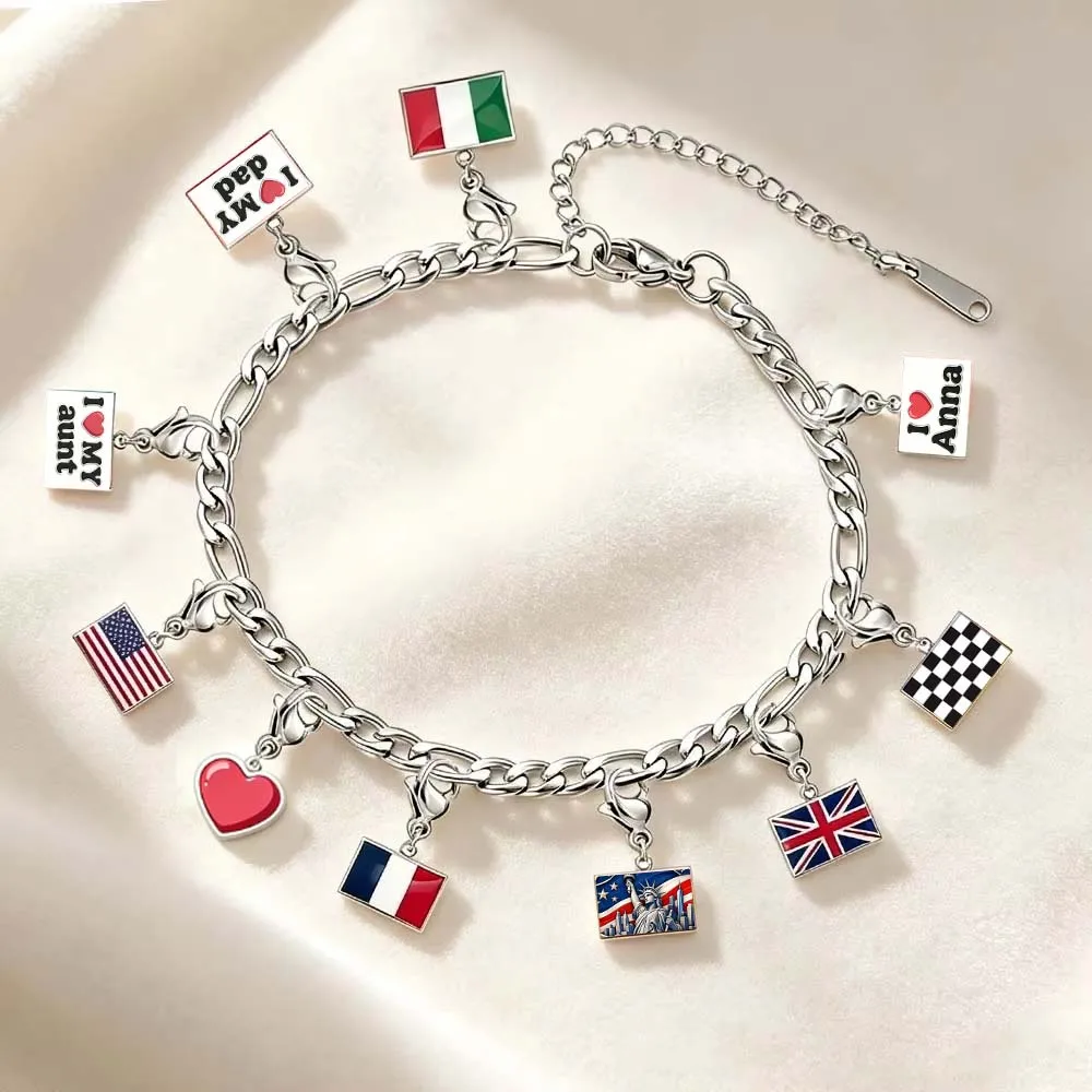 Couple Custom DIY Small National Country Flag Charms Bracelet For Woman Men Personalized Stainless Steel Gift Jewelry Hand Made