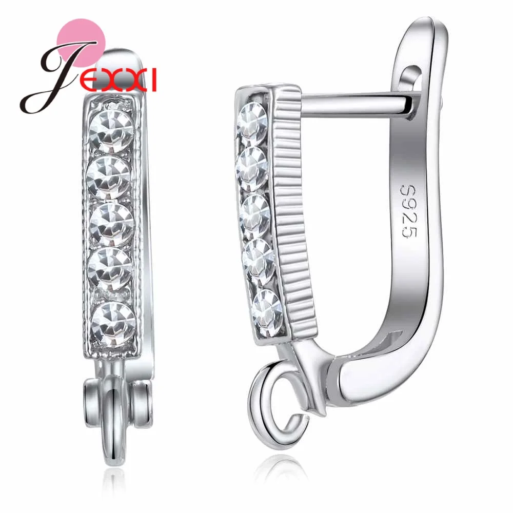 New Design 925 Sterling Silver Needle Women Hoop Earrings Components With Shiny Cubic Zircon Handmake DIY Jewelry Findings