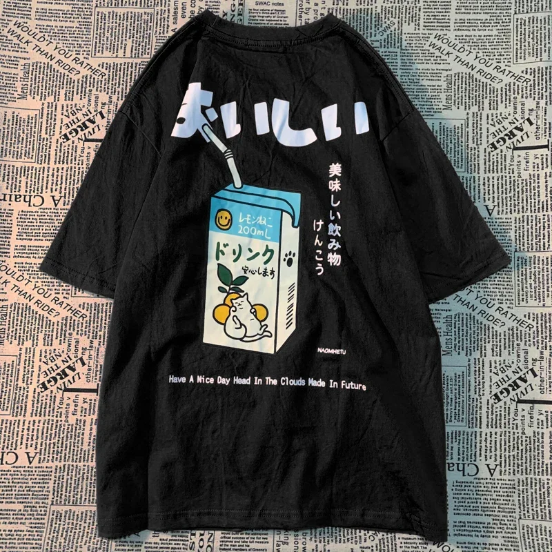 

Cute Cat Print Streetwear Oversized T-shirt Men Women Short Sleeve Loose Casual Tee Shirt Tops Cotton Harajuku Clothing