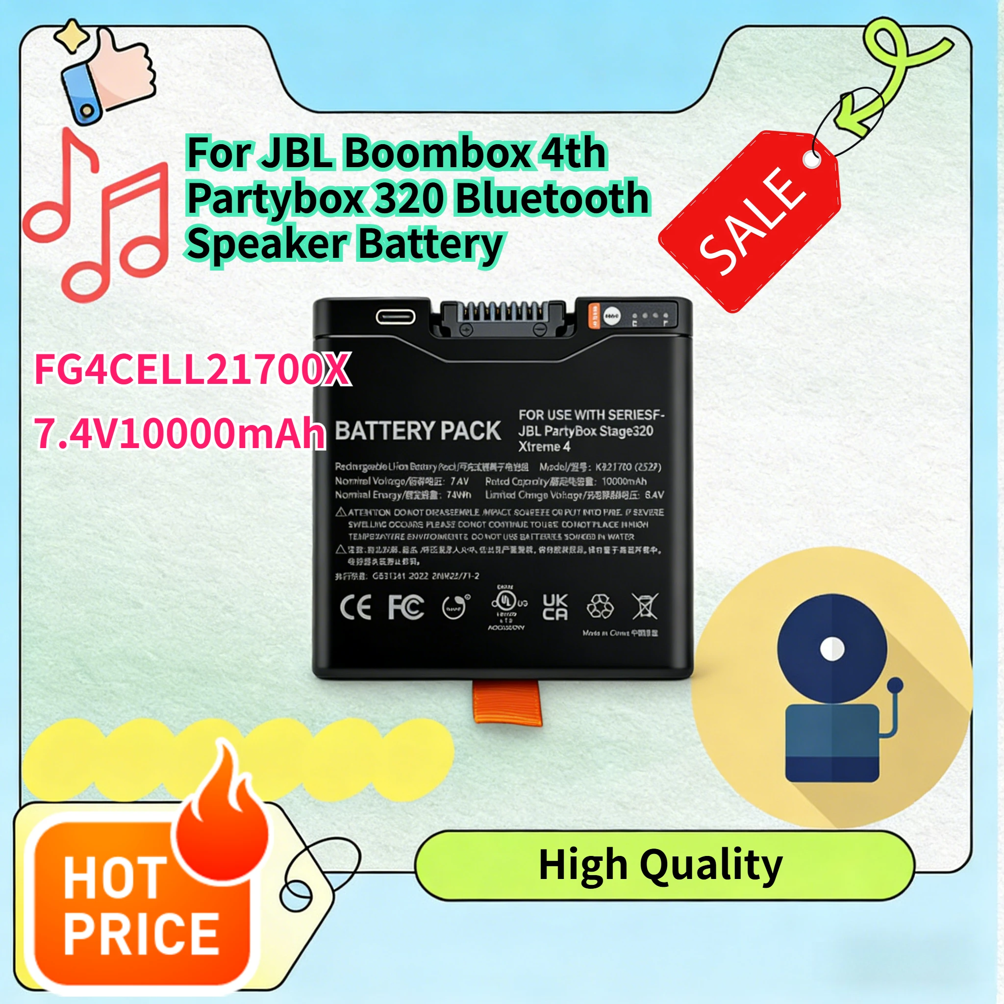 

high quality Compatible with JBL Boombox 4th Gen/Partybox 320 Bluetooth Speaker Battery KB21700 Capacity 10000mAh