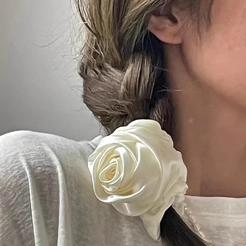 French Flower Hair Bands Hair Tie Satin Rose Hair Rope Elegant Scrunchies For Women Korean Style Headwear Hair Accessories