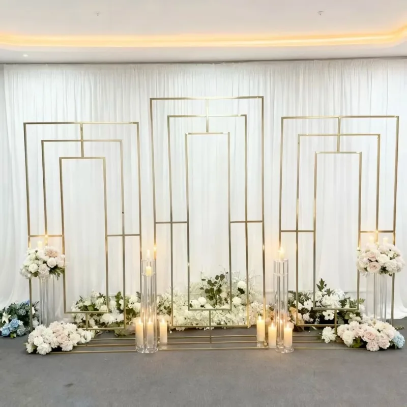 

Золотая свадебная арка, железная металлическая подставка для фона для наружной/внутренней церемонии, декоративные ворота, реквизит для фотобудки для вечеринок