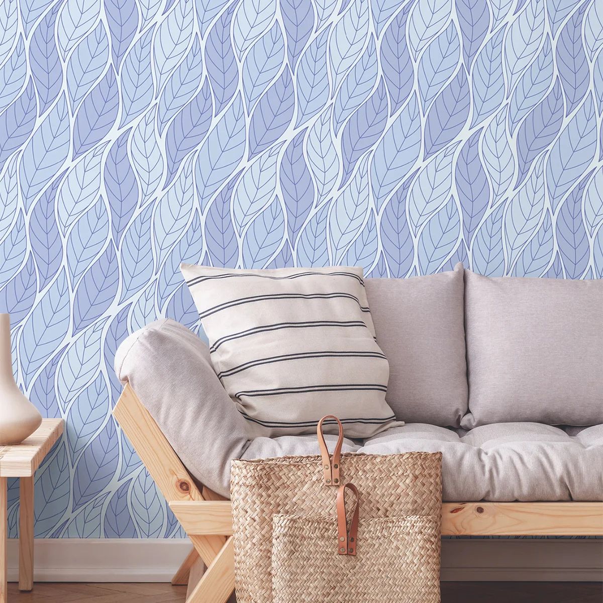 

Boho Peel and Stick Wallpaper Blue Leaf Self Adhesive Removable Wall Paper for Bathroom Bedroom Contact Paper Walls Vinyl Roll