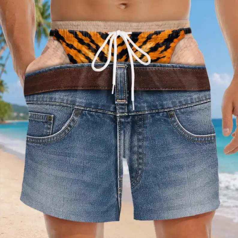 Cartoon Fun Men's Swim Trunks Quick Drying Printed Beach Shorts Tropical Floral Beach Wear Party Activities Funny Gifts