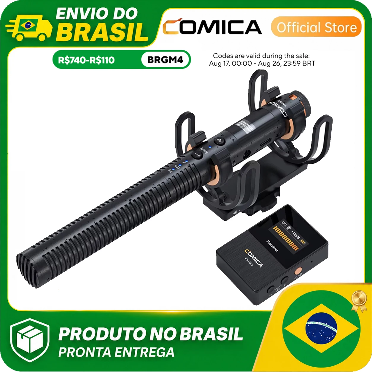 Microfone Sem Fio COMICA VM30 para Câmera - Supercardioide 3.5mm/USB-C Saída Analógica/Digital para DSLR, Filmadora, PC e Smartp