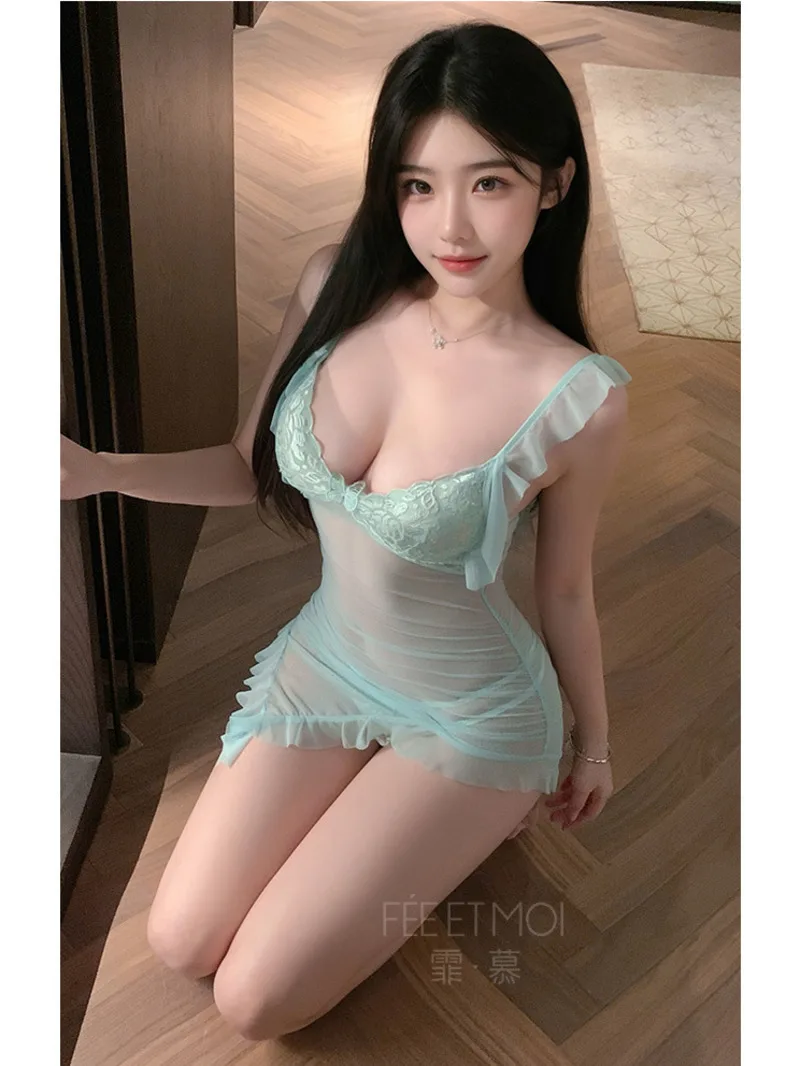 Feimu Paris Liebe Herz Perspektive Brust-Freilegendes Kleid Elegante Versuchung Sexy Tank Mini Kleid Sheer Koreanische Frauen Top 214P