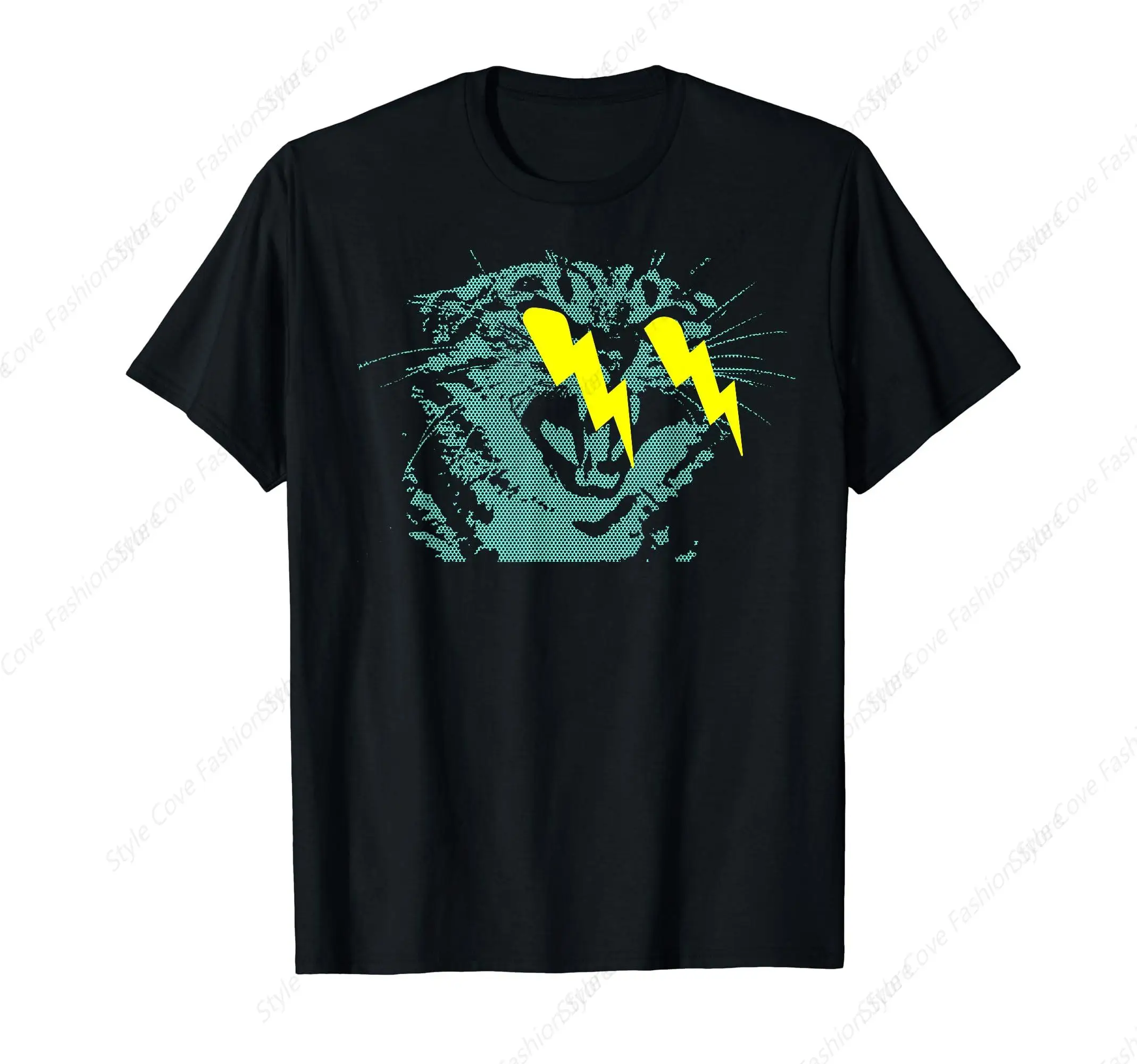 Cat Lightning Bolt Eyes Angry Hissing Cat Tee Punk Pet Fan T-Shirt Men's Pure Cotton T-shirt Summer Comfortable Tee Fashionable