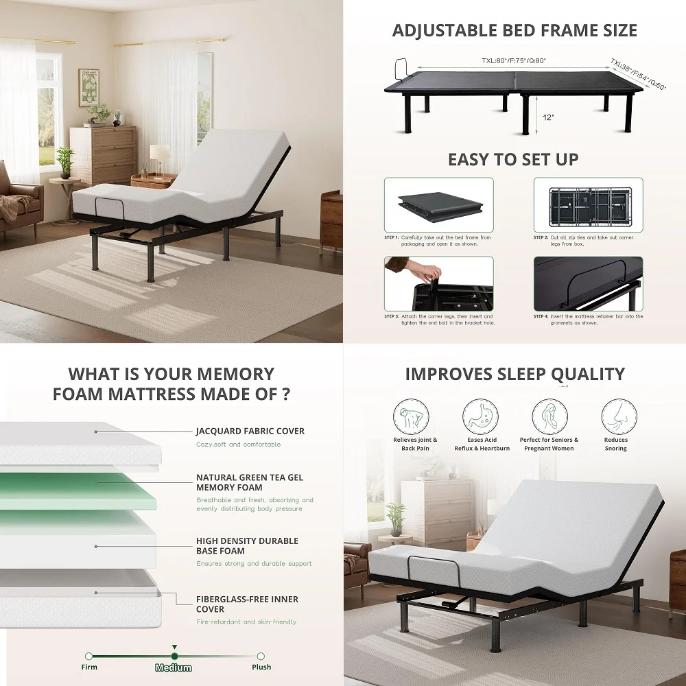 

Electric Hospital Bed for Home Use with Full Rails Medical Bed for Long Term Care and Medical Facilities 36 x 80, Adjustable He