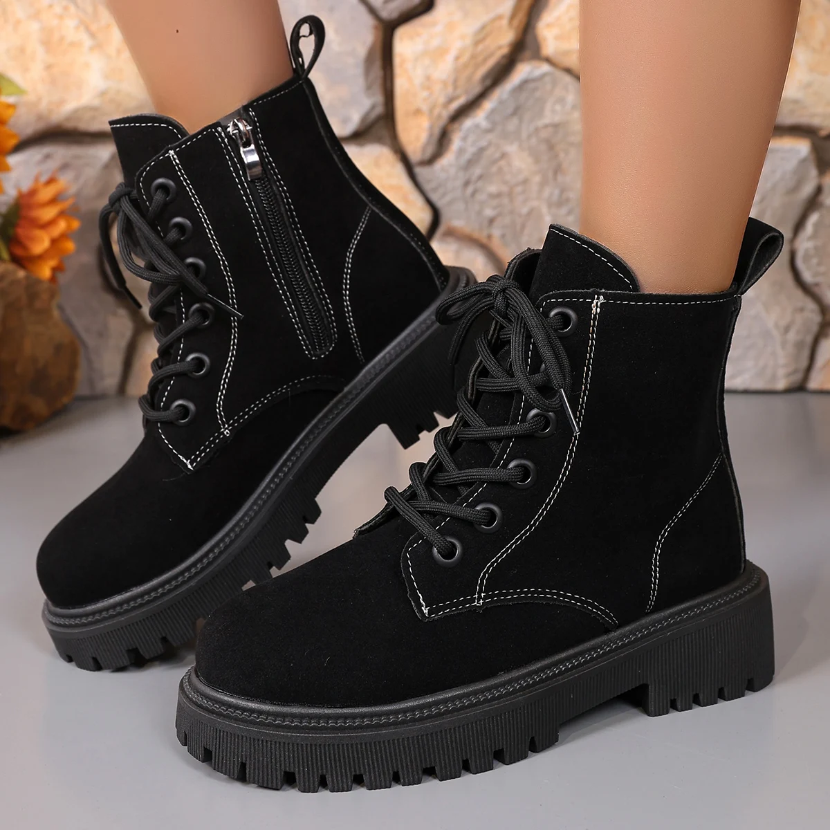 Women Boots Autumn Winter New Fashion New Casual Shoes for Women Comfortable Solid Color Cross Belt Round Toe Short Boots Women