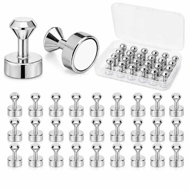 12pcs/24pcs/36pcs Metal Strong Magnets Neodymium Magnetic Pushpins Whiteboard Fridge Thumbtack Durable Power Magnet Push Pins