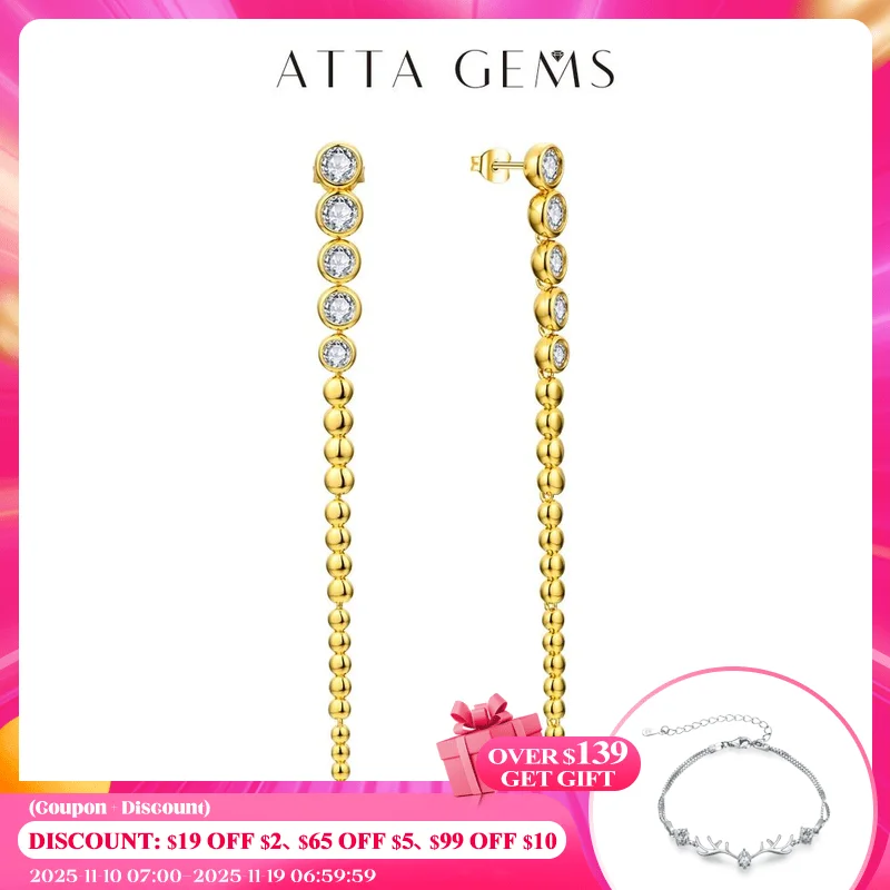 

ATTAGEMS 2024 Luxury Diamond Moissanite Drop Earrings for Women Orginal S925 Sterling Silver 18k Plated Wedding Jewelry Travel