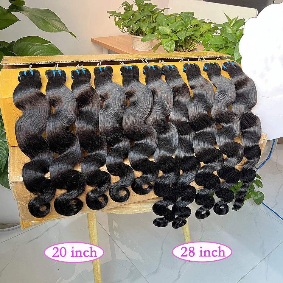 

12A Body Wave Human Hair Bundles Extensions Weave #1B Natural Color Full 30inch Raw Virgin Hair Can Dye For #613 Color For Women