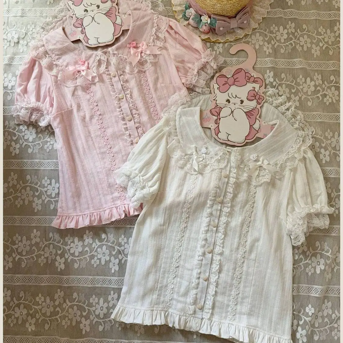 

Japanese Harajuku Lolita Printed Tops Women Y2K Fairy Grunge Ruffle Design Short Sleeve Trendy