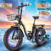 E-bike KETELES KF9 1000W Motor 35AH Removable Battery Folding Electric Bicycle  20*4.0 Inch Fat Tire Snow Mountain Electric Bike