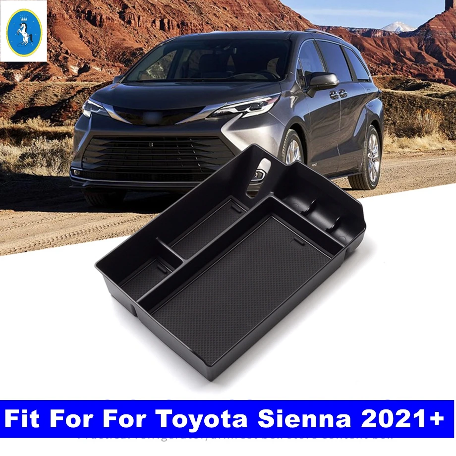 

Black Style Car Center Armrest Secondary Storage Pallet Tray Container Box Accessories Cover Fit For Toyota Sienna 2021 - 2023