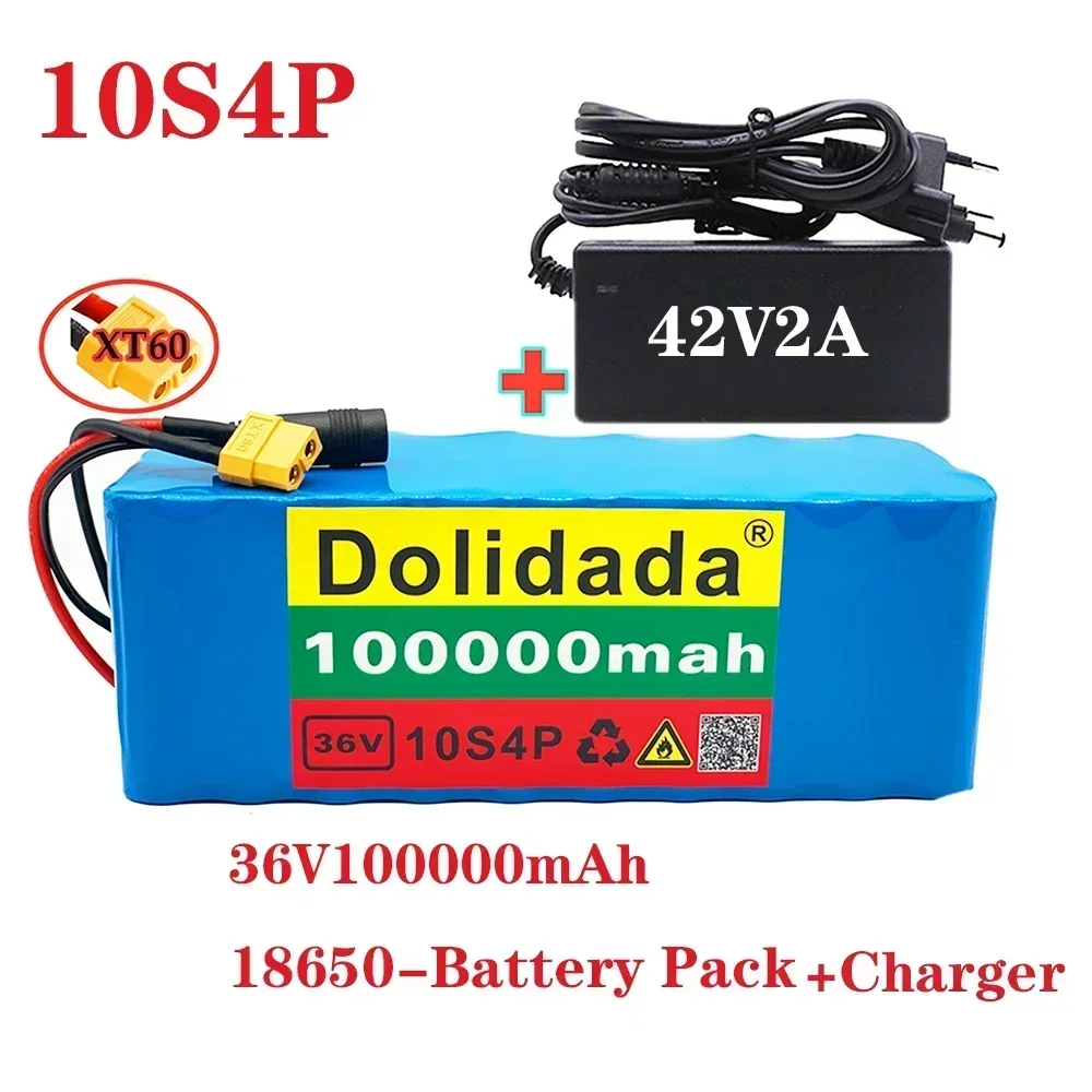 Lithium Battery 10S4P 36V 100Ah Large Capacity Suitable For Bicycles And Electric Cars With BMS And Charger Customizable Socket