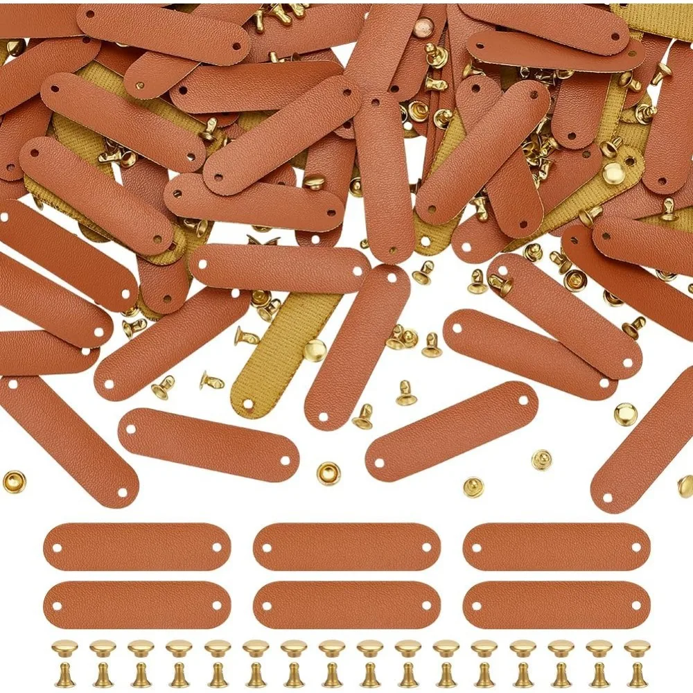 

60 комплектов бирки из искусственной кожи 0,5x1,8 дюйма, кожаная этикетка ручной работы с заклепками, овальная пустая бирка, комплект для украшения «сделай сам»