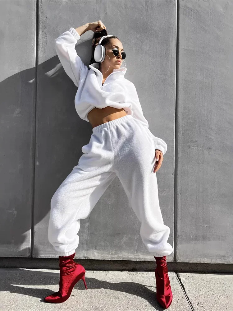 

Casual Ladies' Two-Piece Set Zipper Collar Long Sve Pure Color Hoodie Belted Long Pants Comfortable Breathable Summer Outfit