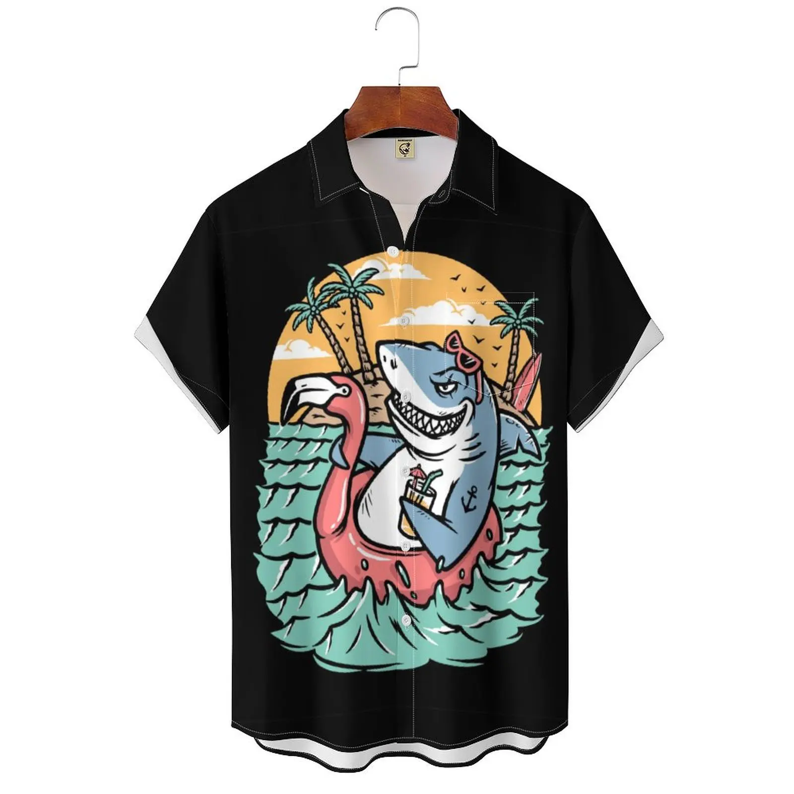 New Men Hawaiian Shark Blouse shirt 3D Animal Print Clothes Fashion Button Men's Shirts Short Sleeve Lapel Streetwear Shirt Top