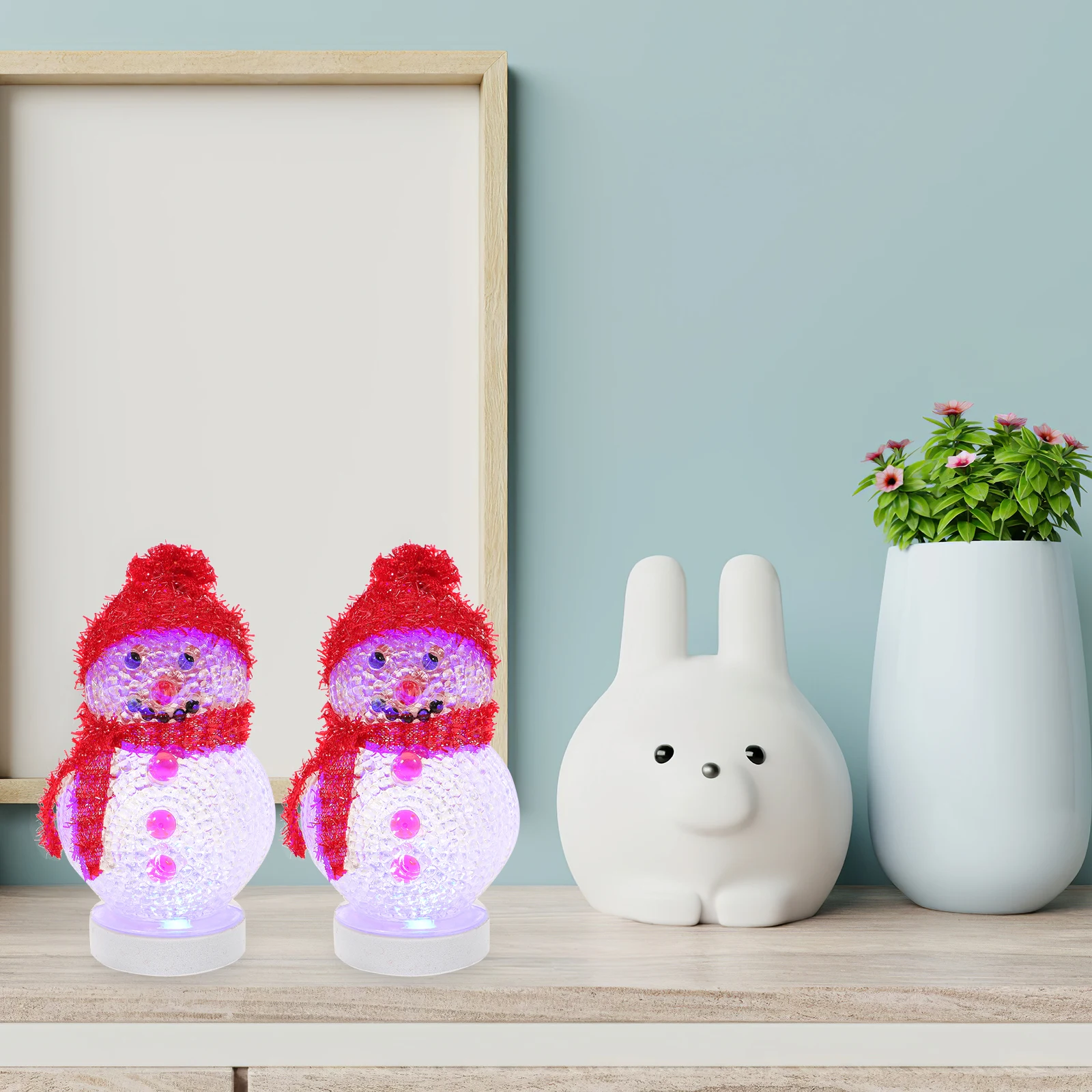 

2pcs Snowman Light Desktop Snowman Lamp Lamp For Bedroom Christmas Decor Home Office Desktop Lighting Red Hat