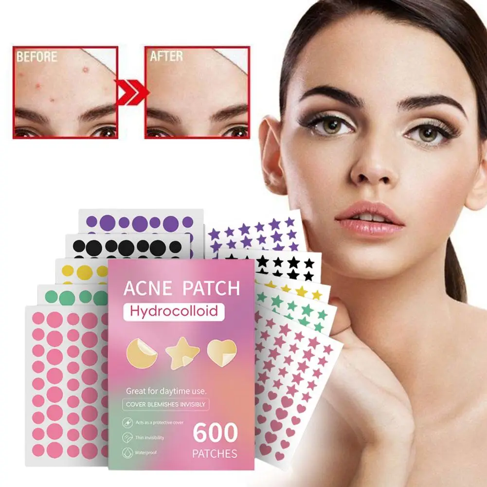 Five-color Large-size Mixed Acne Patch 600 Counts Star Acne Patch Pimple Acne Cover Heart Skin Treatment Sticker Care Invis E3D3