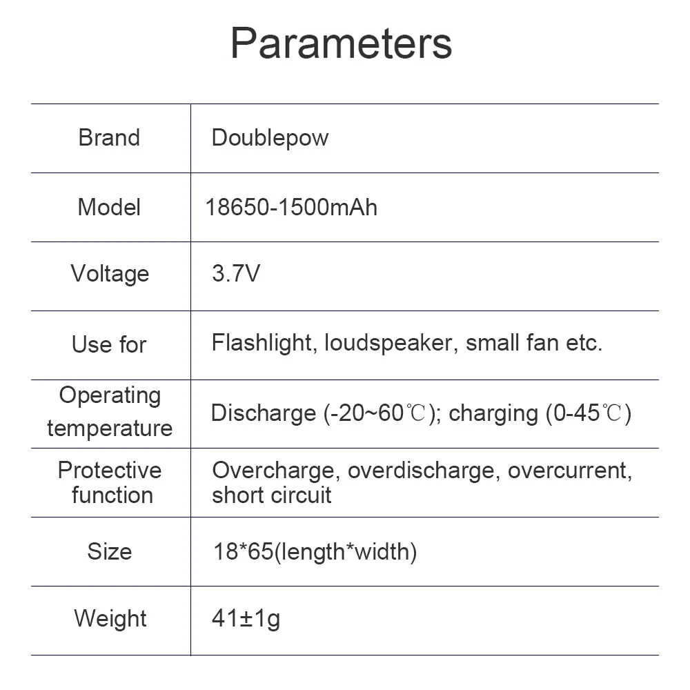 Doublepower 18650 3.7V 1500mAh rechargeable lithium battery, flashlight,  laser pointer, remote control, electronic toys