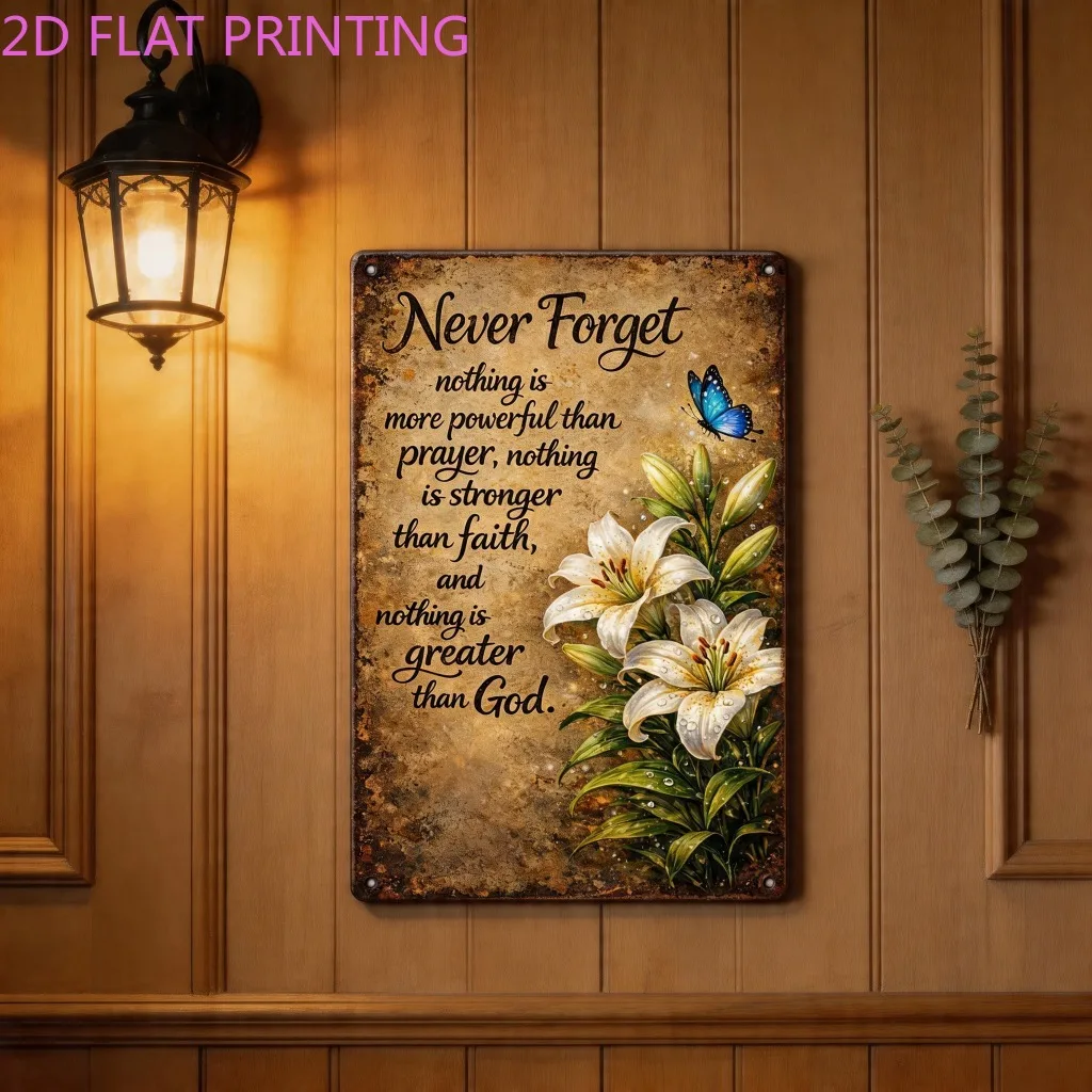 2D Flat Decorative Signs And Plaques Religious Quote Lily Butterfly Vintage Metal Wall Art Aluminum Print Waterproof Rustproof