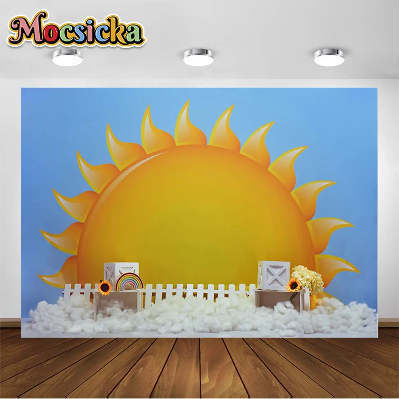 MOCSCIKA Kids Art Backgrounds Sun Sunflower Fence Boys Girls Birthday Party Decorative Backdrop Professional Photography Studio