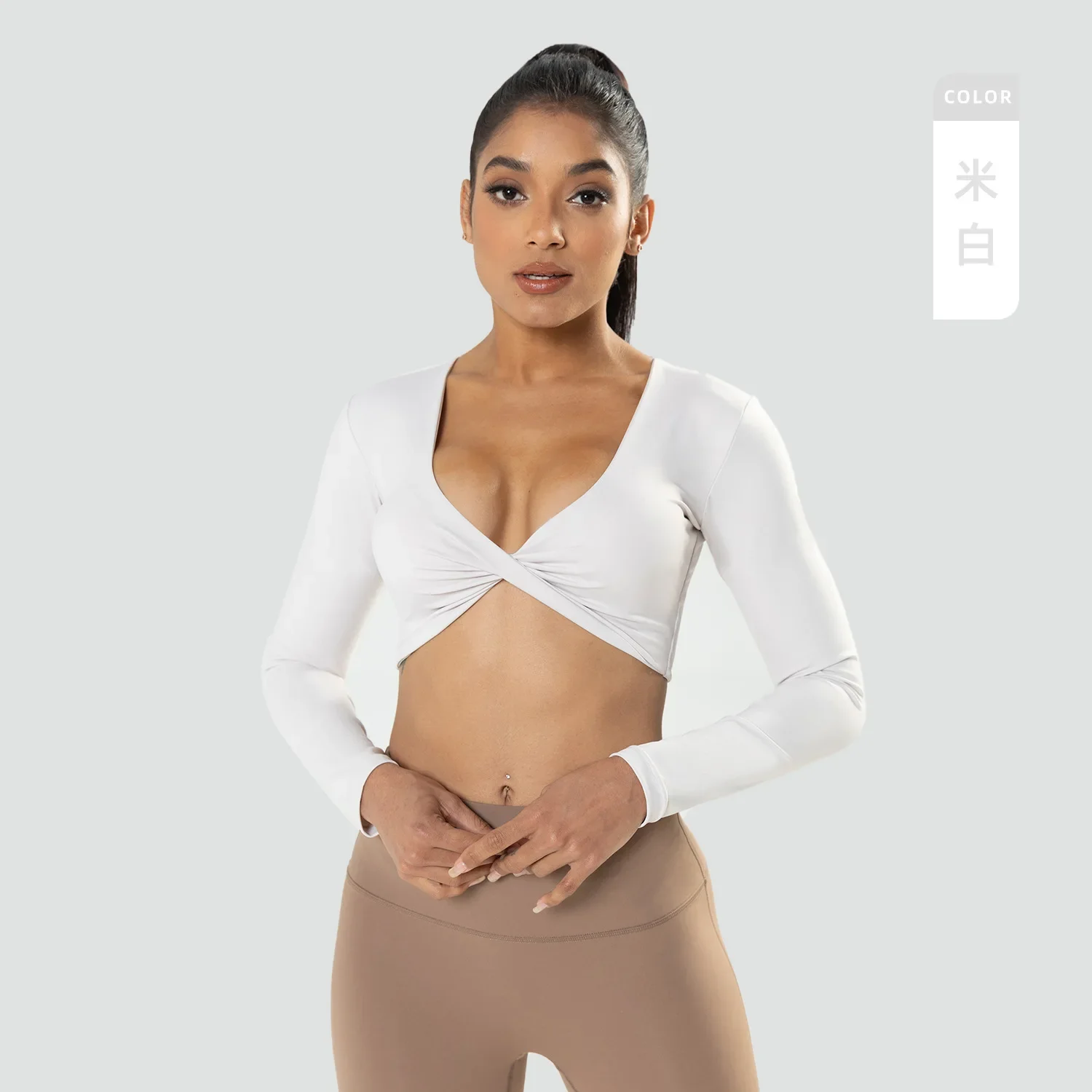 New Yoga Wear V Neck Sexy Long Sleeve Sports Crop Top Scrunch Croptop Shirt Gym Female Fitness Push Up Workout Tops for Women