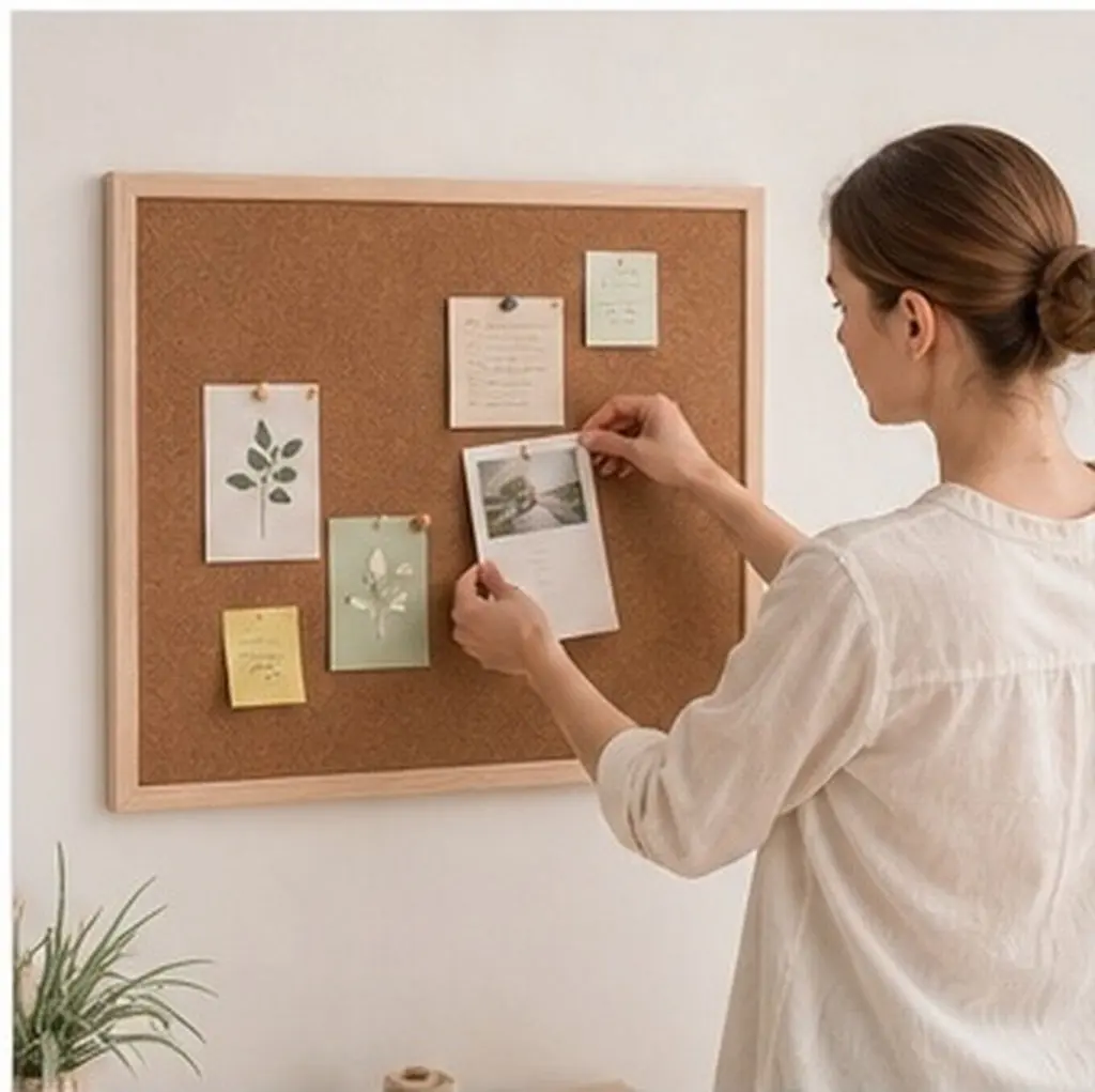 30x40cm Wood Framed Cork Board with Natural Cork Surface Hanging Bulletin Board for Efficient Space Organization in Office