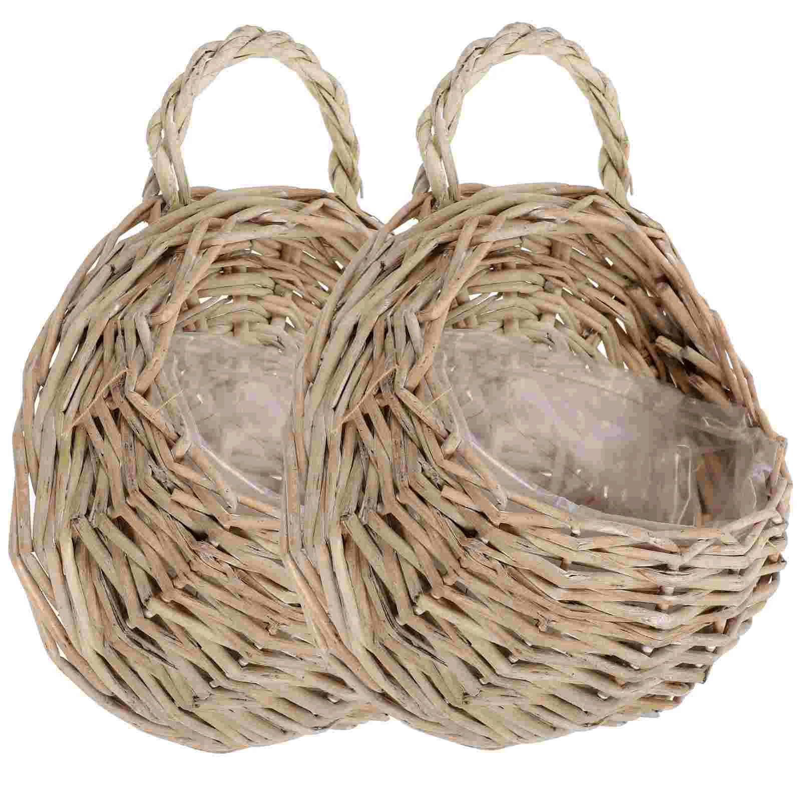 2 Pcs Wall Hanging Rattan Flower Basket 18cm Vintage Woven Storage Planter for Kitchen Bathroom Bedroom Decor Plant Container