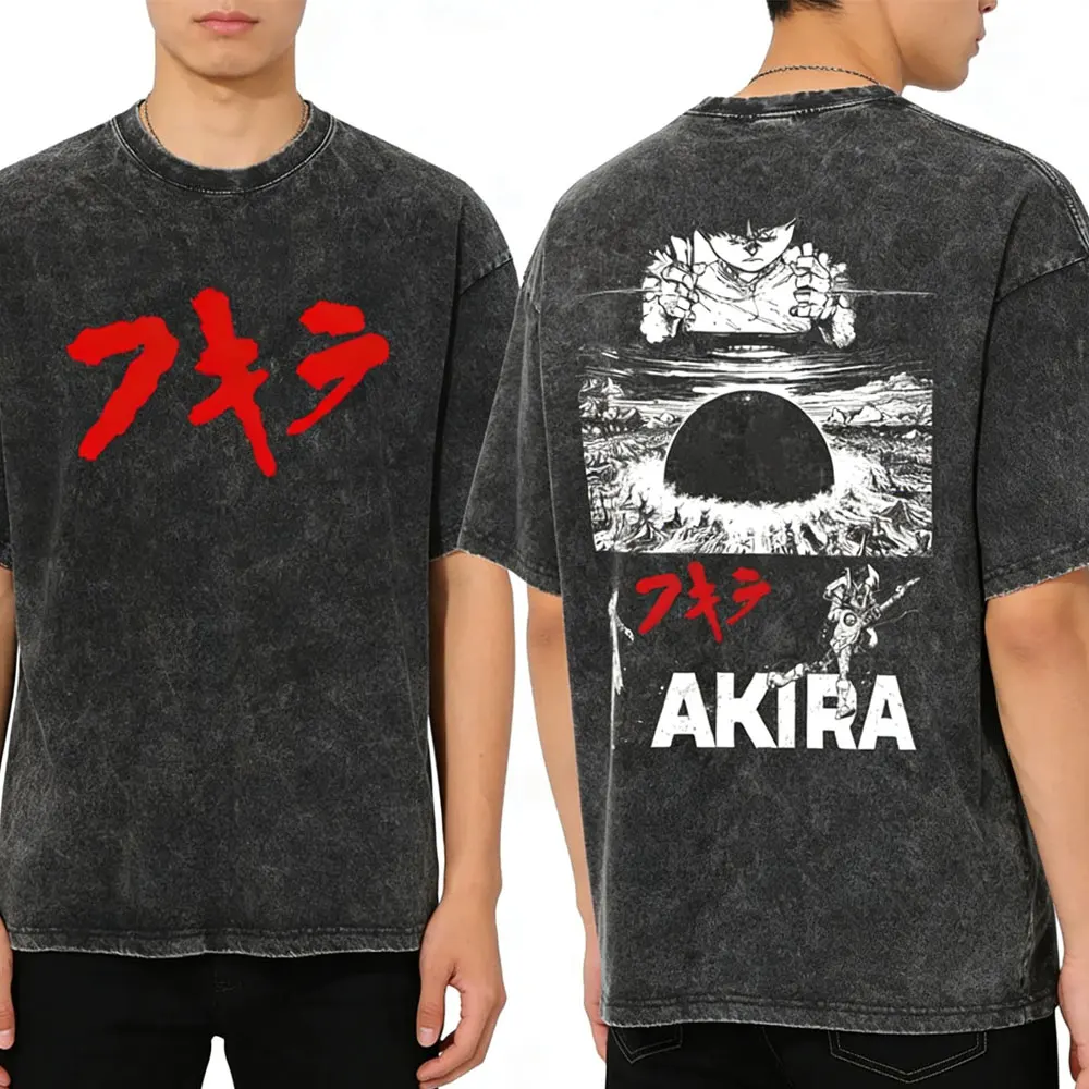 Camisetas Vintage Lavadas de los 90 con Diseño de Anime Akira, Camisetas de Dibujos Animados de Ciencia Ficción Japonesa, Camiseta de Shima Tetsuo, Camisetas Extra Grandes para Hombre y Mujer