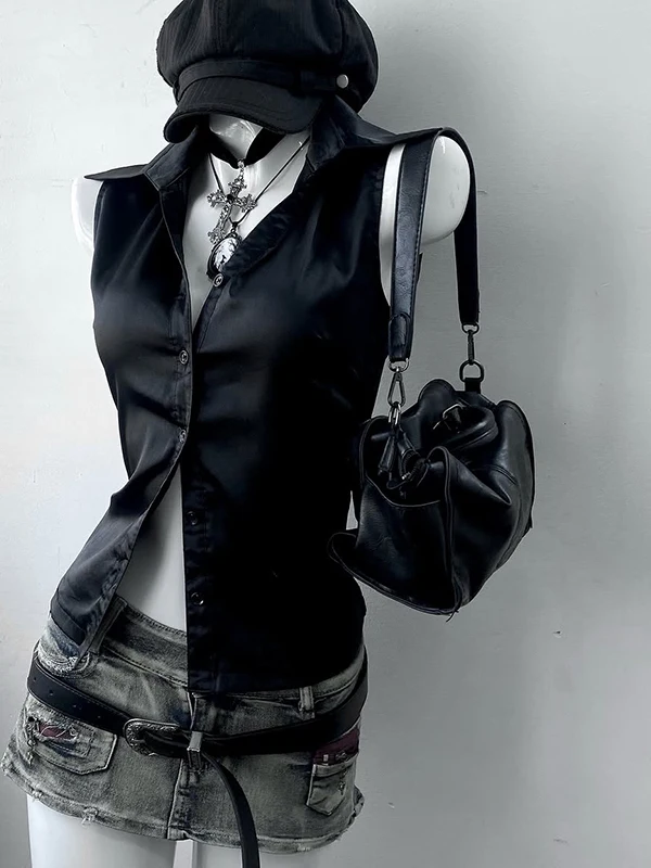 Dopasowany Krój Bla Svel Modny Styl Vintage Koreański Elegancki Dojazdy do Pracy Wiatr Lato 2025 Damska Koszulka Premium z Bawełny