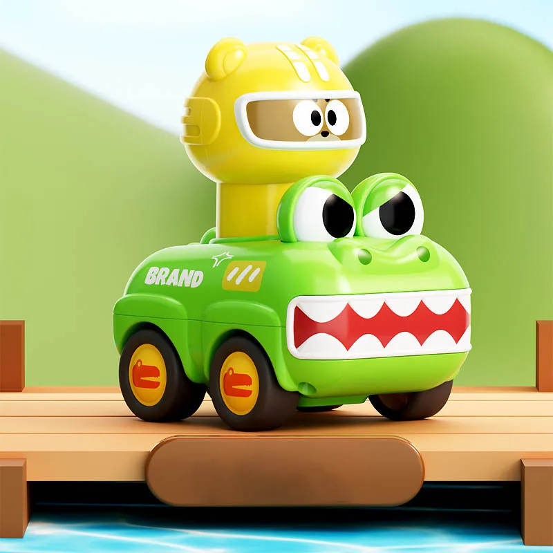 子供プレスワニ漫画車慣性車のおもちゃホイッスルプルバック小型車のおもちゃエンジニアリング車少年ギフト