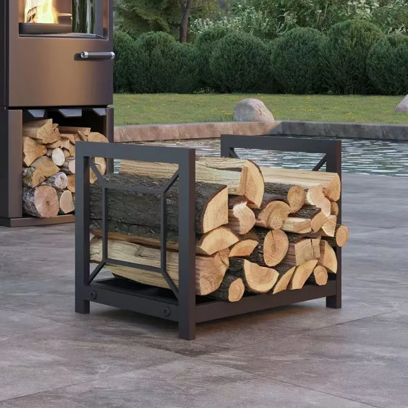 Chimenea de hierro forjado para exteriores, estante para leña, estante de almacenamiento para patio, accesorios simples y modernos para chimenea