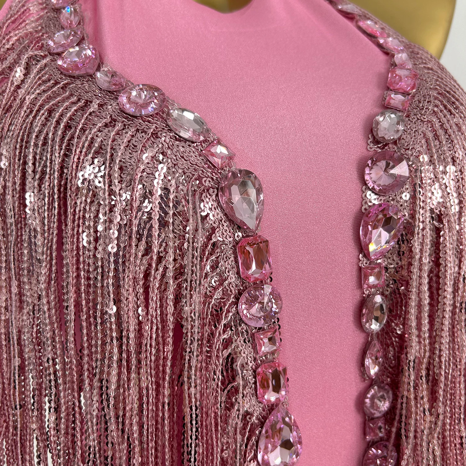 Shuye Pink Fringed Latin Dance Talent Performance Suit Female Group Backing Dance Leotard Nightclub Performance Jumpsuit
