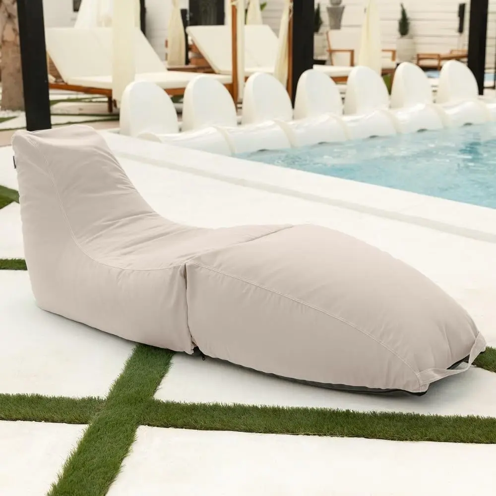 

Всесезонный уличный шезлонг-мешок с высокой спинкой, плюшевым сиденьем, съемным моющимся чехлом - коричневый и полубелый