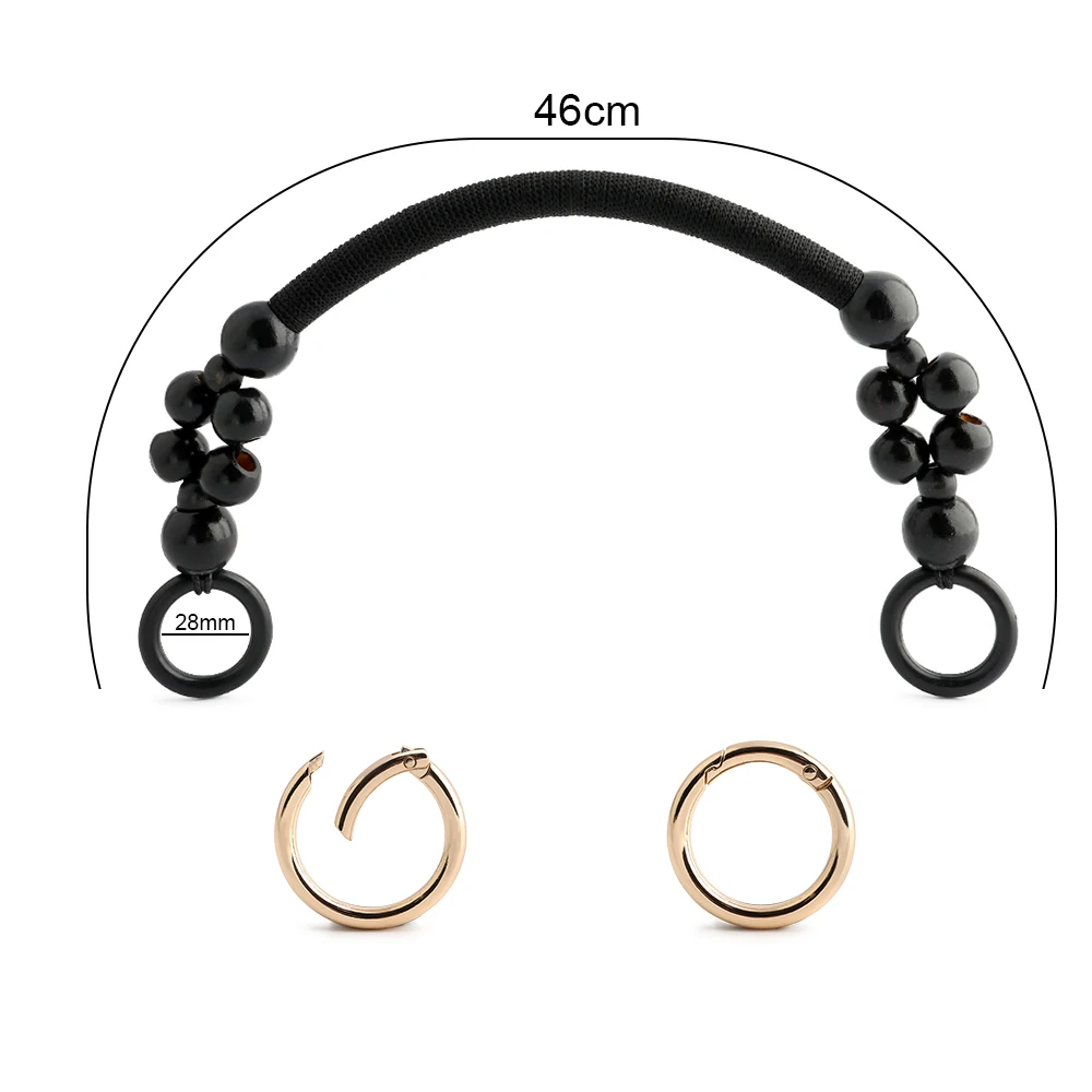 2/6/15PCS 46cm,36cm Wooden Bead Bag Handle Rope with O Spring Ring For Replacement Handbag Handle Shoulder Belt DIY Supplies