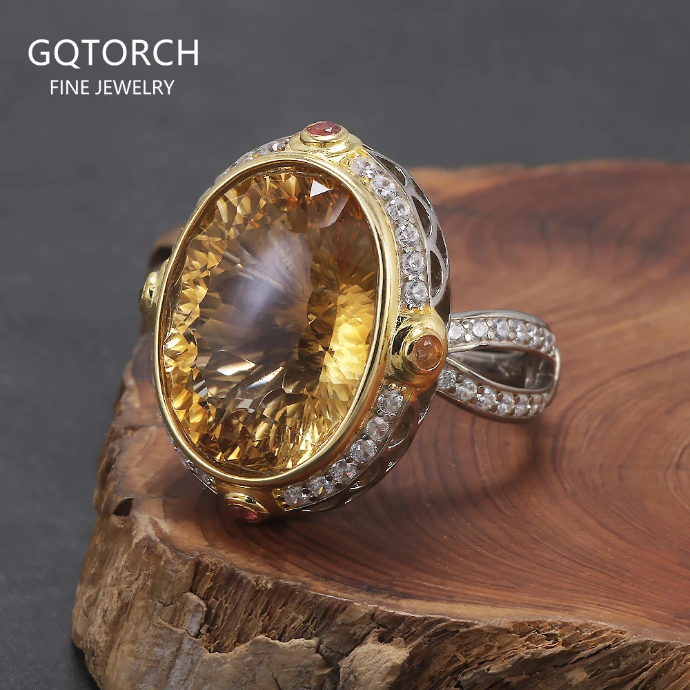 

Big Natural Oval Stone Ring for Women 925 Sterling Silver Amethyst Citrine Ring Gorgeous Luxury High Quality Fine Jewelry