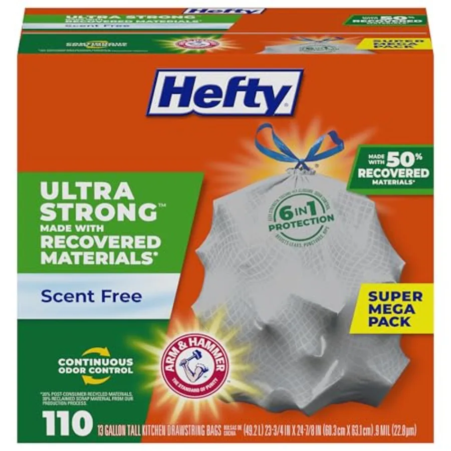 

Ultra Strong Made with 50% Recovered Materials* Tall Kitchen Trash Bags, Gray, Unscented, 13 Gallon