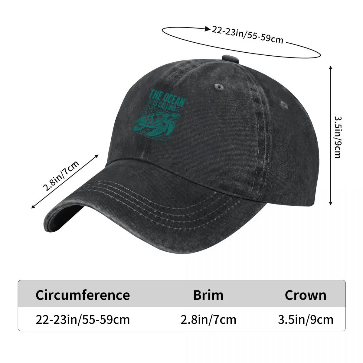 The Ocean Is Calling Sea Turtle Ocean Wave Graphic Washed Baseball Cap Outdoor Hat