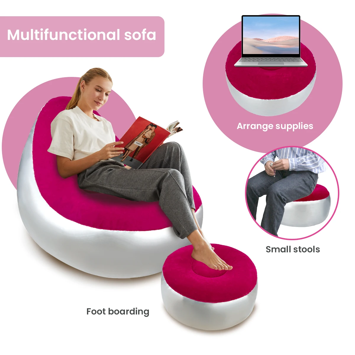 Aufblasbarer Lazy-Sofa-Stuhl, zusammenklappbar, tragbar, Lazy Sofa mit Fußhocker, Air-Couch-Sofa für Wohnzimmer und Schlafzimmer