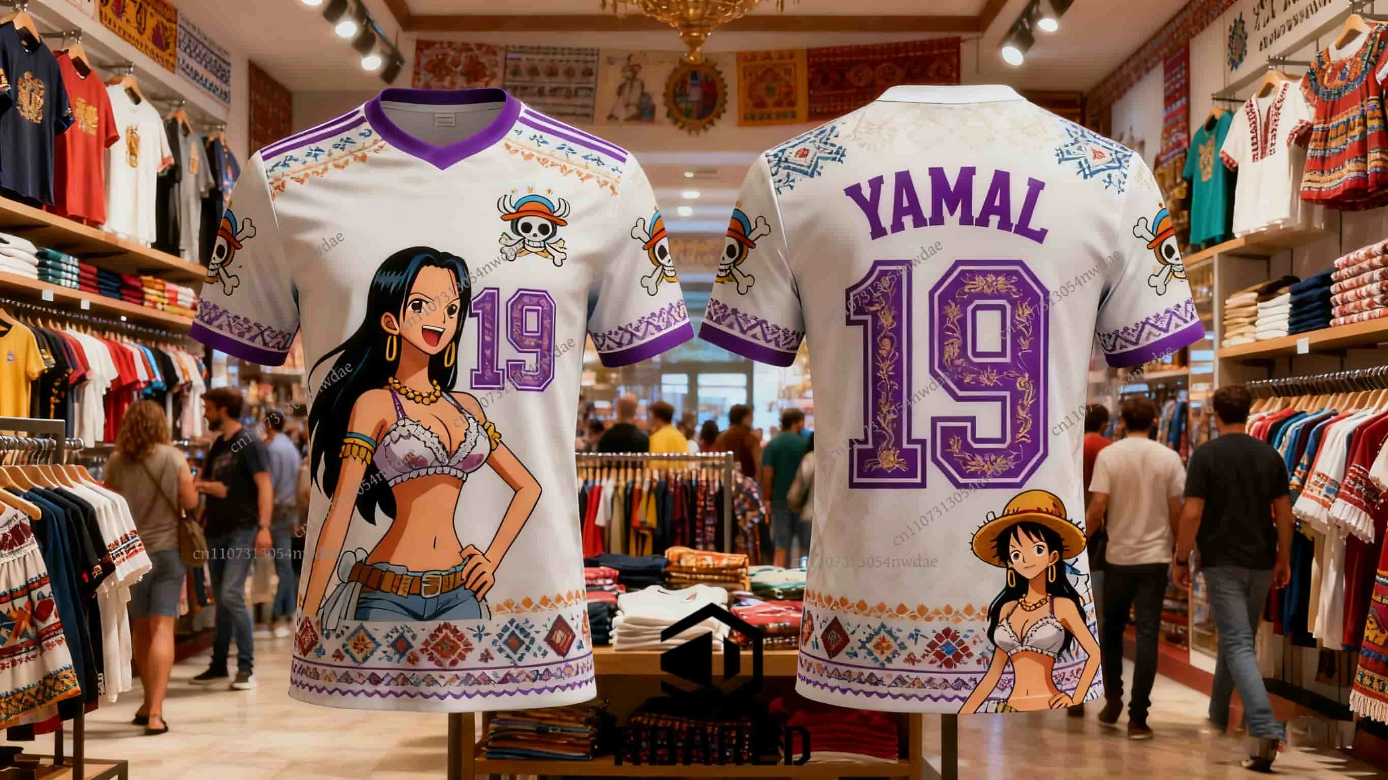 قطعة واحدة YAMAL No.19 AI الإسبانية العصرية مجردة الكتابة على الجدران ثلاثية الأبعاد مطبوعة لكرة القدم تي شيرتات قصيرة الاكمام للجنسين ، لينة ، عادية وملابس رياضية #3