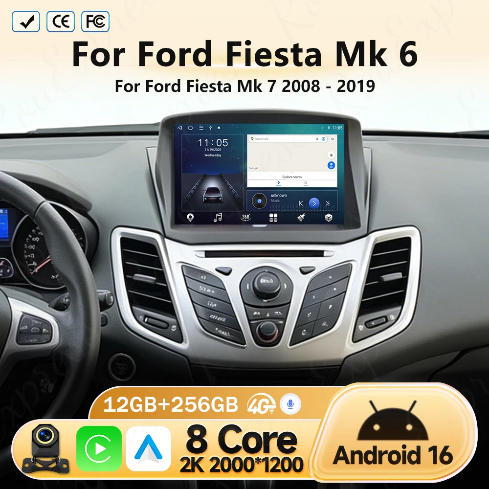 

Автомагнитола с CarPlay и Android 16 для Ford Fiesta Mk 6 и Ford Fiesta Mk 7 (2008-2019), Wi-Fi, мультимедийный видеоплеер, экран, GPS