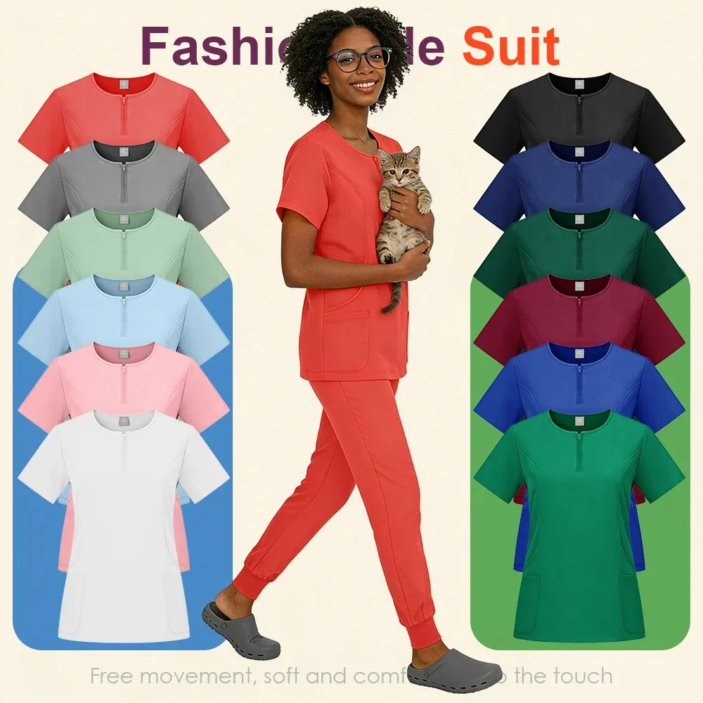 

Многоцветный медицинский костюм: топ с коротким рукавом + брюки, униформа для медсестер, для ветеринаров, врачей, хирургов, рабочая одежда, комплект медицинской униформы