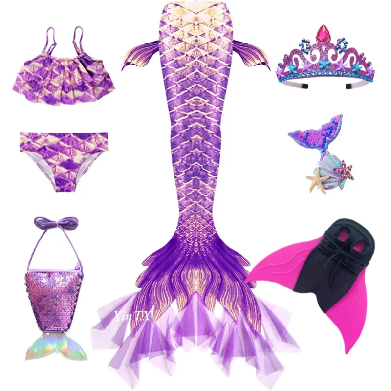 Zeemeerminstaarten Elasticiteit Badmode Kroondecoratie voor kinderen Meisjes Swimmable Tail Cosplay Zeemeerminkostuums